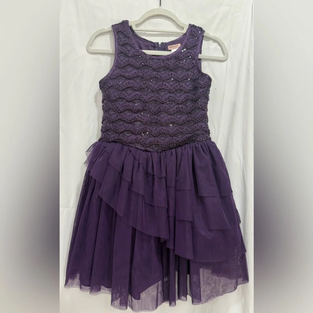 Nanette Lepore Girls Dress Sleeveless Tule Layered Sequin Dark Purple Size L(14)